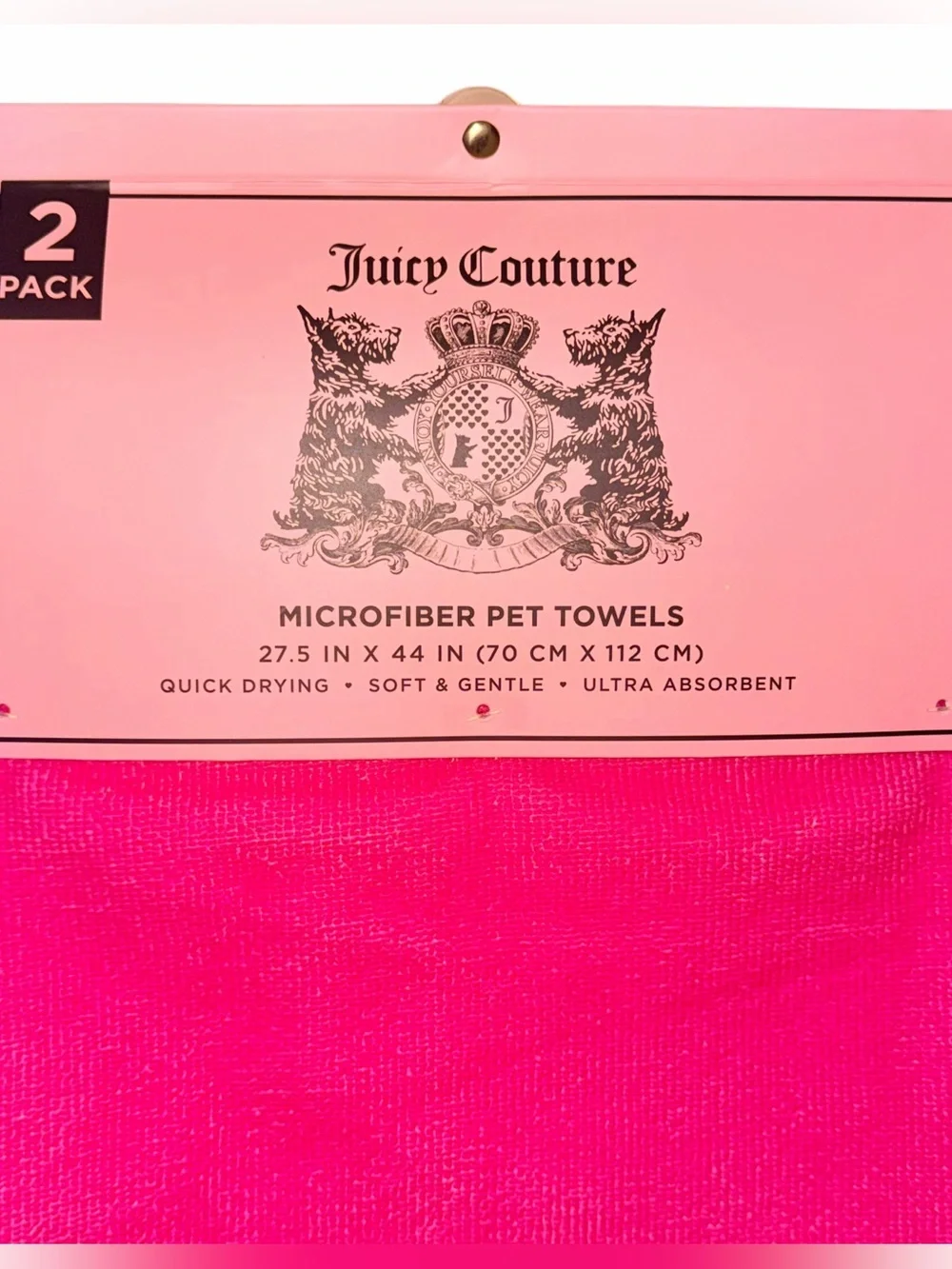 Juicy Couture 2 Pack Pink Cherry Print Microfiber Dog Cat Pet Towels